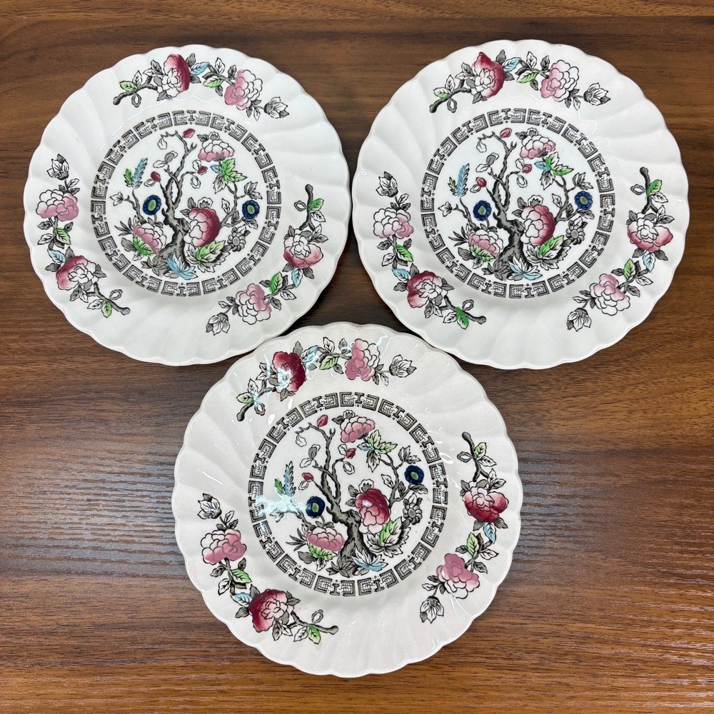 Myott Staffordshire Ware Indian Tree Made England‎ Hand Engraving Lot of 3 6"